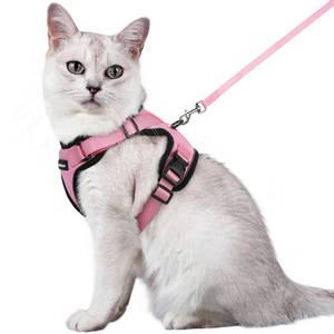 lot 3208 image: rabbitgoo Cat Harness and Leash for Walking, Escape Proof Soft Adjustable Vest Harnesses for Cats, Easy Control Breathable Reflective Strips Jacket, Pink, M