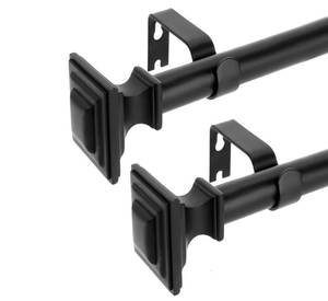lot 3218 image: VOIIY 2 Pack Curtain Rods for Windows 28 to 48 Inch(2.3-4 Feet),1 Diameter Black Drapery Rods with Square Finials,Size18-45 Inch,Matte Black