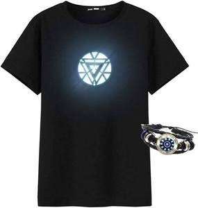 lot 3236 image: Tony Cosplay Adult Novelty Arc Reactor Illuminate T-Shirt Sleeve Costume Clothing for Men Adult Stark Reactor Bracelet (M) Black