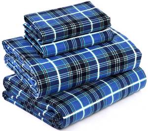 lot 3241 image: RUVANTI Flannel Sheets California King - 100% Cotton Brushed Bed Sheet Sets - Deep Pockets 16 Inches (fits up to 18) - All Seasons Breathable & Super Soft - Warm & Cozy - 4 Pcs - Blue Plaid