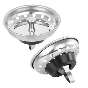 lot 3244 image: AFANTY 2PCS Kitchen Sink Strainer Stopper 2 in 1, Spring Clip Plunger, Replacement for Standard Drains(3-12 Inch), Chrome Plated Stainless Steel Body with Rubber Stopper