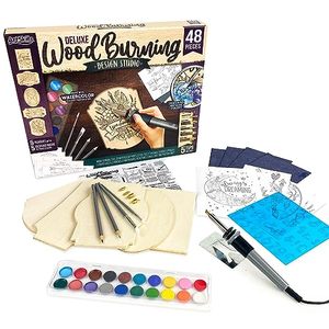 lot 3255 image: ArtSkills Wood Burning Kit for Beginners - Deluxe Pyrography Wood Engraving Art Kit with Burner Pen, Stencils, Watercolor Paints - 48 Piece DIY Woodburning Tool Kit for Adults and Kids