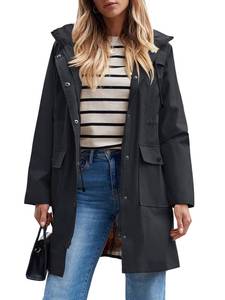 lot 3258 image: SaphiRose Womens Waterproof Rain Jacket Lightweight Raincoat Hooded Windbreaker Trench Coat (Black, XX-Large)