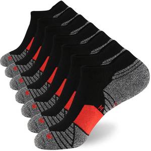 lot 3265 image: WANDER Mens Athletic Running Socks 7 Pairs Thick Cushion Ankle Socks for Men Sport Low Cut Socks 6-910-12 (7 Pairs Black Red, Shoe Size6-9)