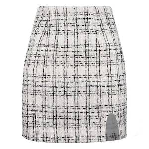 lot 3266 image: Ibeauti Womens High Waist Plaid Skirt Side Split Bodycon Pencil Mini Skirt (US, Alpha, Small, Regular, Regular, Plaid White)