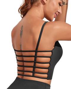 lot 3269 image: Pfreesea Longline Sports Bra for Women Sexy Open Back Workout Crop Tops Strappy Yoga Tank Top with Built in Bra Large