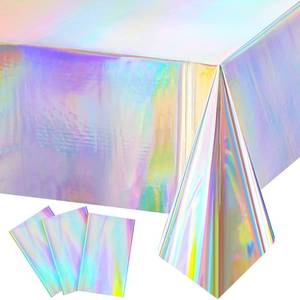lot 3271 image: Iridescence Plastic Tablecloths Laser Table Covers Holographic Foil for Girl Party Wedding Disco Dance Birthday Holiday Mermaid Party Decorations 54 x 108 Inch (Laser Color, 3 Pack)