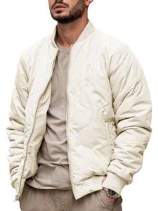 lot 3273 image: Ryannology Mens Bomber Jacket Lightweight Varsity Diamond Quilted Full Zip Casual Wiindbreak Jackets