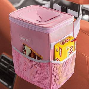 lot 3274 image: HOTOR Car Trash Can with Lid and Storage Pockets - 100% Leak-Proof Organizer, Waterproof Garbage Can, Multipurpose Trash Bin for Car, 2 Gallons, Pink