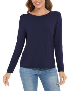 lot 3276 image: GYS Womens Long Sleeve Tops - Viscose Made from Bamboo, Casual Loose Basic Shirts Crewneck Pajama Tops,Navy,Small