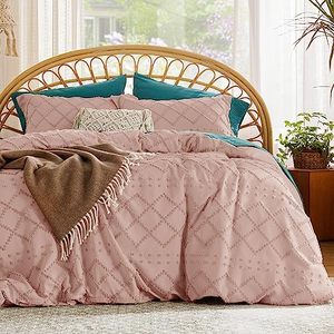 lot 3285 image: Bedsure Duvet Cover King Size - King Duvet Cover, King Boho Bedding for All Seasons, 3 Pieces Embroidery Shabby Chic Home Bedding Duvet Cover (Pink, King, 104x90)