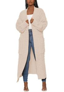 lot 3286 image: LAJIOJIO Womens Long Sleeve Cable Knit Open Front Cardigan Sweater Coat Oversized Slouchy Chunky Knitwear Outwear with Pockets XL