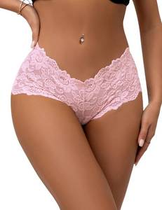 lot 3287 image: Women Plus Size Cheeky Panties Sexy Lace Boyshorts Seamless Hipster Underwear Multi-color Fashion Knickers Pink X-Large