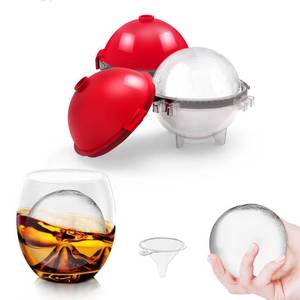 lot 3292 image: Round Ice Cube Molds, Whiskey Diy Ice Ball Maker 2.6 Flexible 2 Ice Balls Maker with Lids & Bonus Funnels, BPA Free Silicone Ice Cube Molds for Cocktail, Bourbon, Scotch (2)