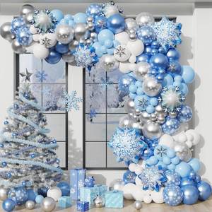 lot 3307 image: Blue Snowflake Balloon Garland Arch kit-Snowflake Balloon with Silver Blue White Latex Balloons set for Winter Wonderland Holiday Christmas Baby Shower Snow Princess Birthday Party Decorations
