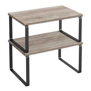 lot 3313 image: SONGMICS Cabinet Organizer Shelf, Set of 2 Kitchen Counter Shelves, Kitchen Storage, Spice Rack, Stackable, Expandable, Metal and Engineered Wood, Ink Black and Heather Greige UKCS020X02