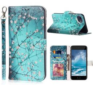 lot 3314 image: JanCalm for iPhone SE 2022, iPhone 8 Wallet Case,iPhone 7SE 2020 Case,iPhone 66S Case (Not Plus),PU Leather Wrist Strap Card HolderCash Slots Stand Flip Cover (Plum Blossom)