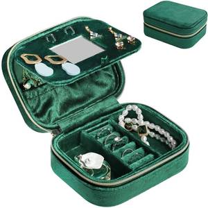 lot 3320 image: ProCase Plush Velvet Jewelry Boxes, Compact Travel Jewelry Organizer Small Jewellery Box for Women, Zippered Portable Jewelry Storage Case with Mirror for Traveling Daily Use -Pink