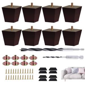 lot 3328 image: Txcucc Sofa Legs Square Bed Feet 2 inch Wood Replacement Leg for Furniture Set of 8, Dark Brown