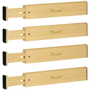 lot 3335 image: BALEINE Bamboo Kitchen Drawer Dividers Adjustable Drawer Organizers Spring Loaded Works in Kitchen, Dresser (Small, 4PK)