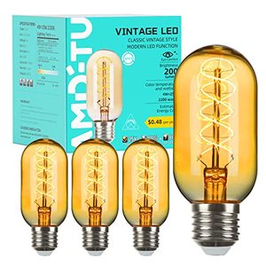 lot 3350 image: AMDTU Vintage LED Edison Bulb Super Thin Spiral Filament Non-dimmable, 25 Watt Tubular Incandescent Light Bulb Replacement Soft Warm 2200K, T45 Amber Glass Retro LED Bulb 4W, E26 Base 120V 4 Pack