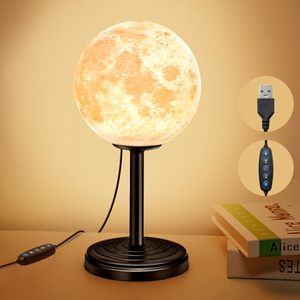 lot 3368 image: JIMIMORO 3D Moon Lamp Bedside Table Lamp for Bedroom - Dimmable Bedside Lamps Small Modern Bedroom Lamp LED Desk Light with 25 Lighting Modes nightstand lamp Bed Side Lamp for Bedroom, Home, and Dorm