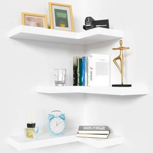 lot 3372 image: NATURES SOURCE Corner Floating Shelves with Invisible Brackets, Corner Shelves Wall Mounted Set of 3, Wall Shelves for Bedroom Bathroom Kitchen Living Room Office- Modern Style 17 x 6 (White)