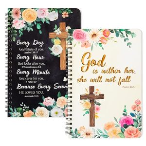 lot 3379 image: Xqumoi 2Pack A5 Floral Cross Religious Spiral Notebooks, She Will Not Fall Bible Verse Ruled Hardbound Journal Writing Hardcover Notebooks Christian Christmas Gift Sunday School Office Supplies