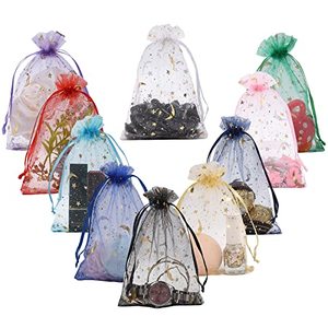 lot 3389 image: WenTao 100PCS Moon Star Sheer Organza Bags, Mixed Color Wedding Favor Bags with Drawstring, 4X6 Jewelry Gift Bags for Party, Jewelry, Christmas, Festival, Makeup Organza Favor Bags