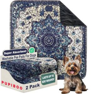 lot 3393 image: PUPIBOO Washable Dog Pee Pads - 2 Super Absorbent Reusable Puppy Training Pads - 100% Waterproof, Leak-Proof & Non-Slip Whelping Pads for Pet Housebreaking