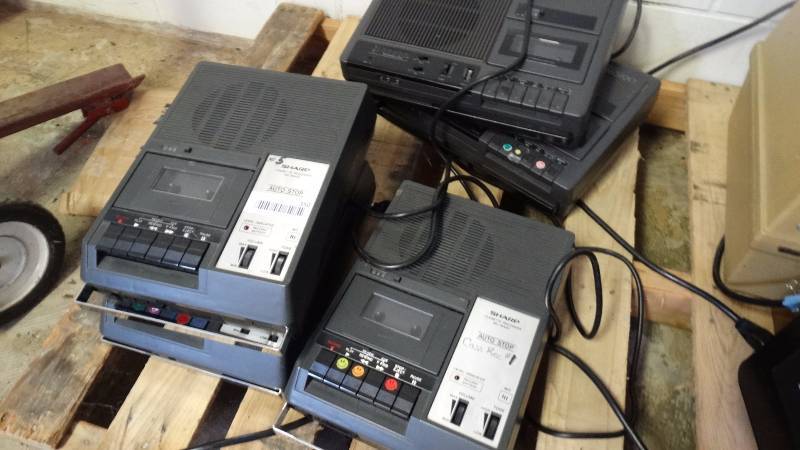 lot 350 image: 3 Sharp cassette recorders & 2 Eiki cassette recorders.