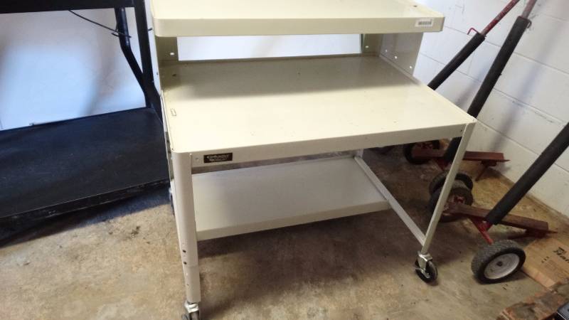 lot 351 image: Metal table on wheels.