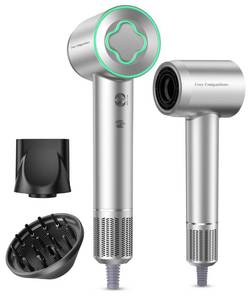 lot 50403 image: Hair Dryer - 150000 RPM High-Speed Brushless Motor Negative Ionic Blow Dryer for Fast Drying, Low Noise Thermo-Control Hair Dryer with Diffuser and Nozzle, Silvery