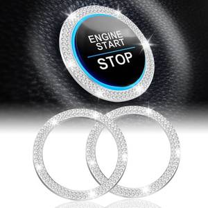 lot 50419 image: LivTee 2 PCS Crystal Double Rhinestone Car Engine Start Stop Decoration Ring, Bling Car Interior Accessories for Women, Push to Start Button CoverSticker, Key Ignition & Knob Bling Ring, White