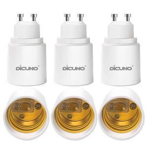 lot 50420 image: DiCUNO GU10 to E26 Light Bulb Socket Adapter, 2-pin Base to Standard E26 Screw Base Bulb Socket Converter, Maximum 200W and 150°C Heat-Resistant, 6 Packs