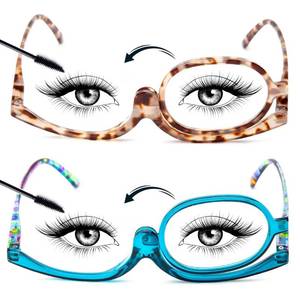lot 50421 image: JO 2 Packs Makeup Reading glasses Magnifying Readers for Women with Spring Hinge One Eye Cosmetic Readers Rotating Lens (TortoiseBlue, 4.0, multiplier_x)