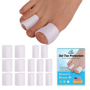 lot 50450 image: Toe Sleeves, Toe Protectors, (14pcs) Silicone Toe Sleeves Open Toe Tubes for Blisters, Corns, Calluses, Hammer Toes, Rubbing, and Ingrown Toenails (3 Pairs Large  4 Pairs Medium)