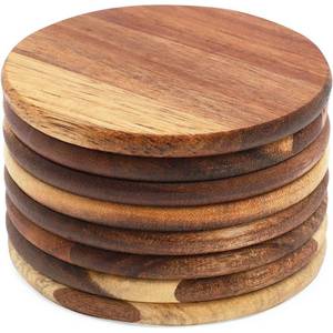 lot 50451 image: Juvale 8 Pack Acacia Wood Coasters for Coffee Table - For Drinks, Dining Table, Bar (4 in)