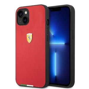 lot 50453 image: CG MOBILE Ferrari Phone Case for iPhone 14 in Red with Italian Flag Line, PU Leather Protective & Durable Case with Easy Snap-on, Shock Absorption & Signature Logo