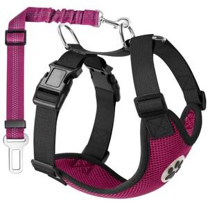 lot 50454 image: Lukovee Dog Seat Belt for Car, Adjustable Dog Car Harness for Small Dogs, Soft Padded & Breathable Mesh Dog Seatbelt with Car Vehicle Connector Strap (Rose Red,Small)