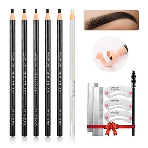 lot 50470 image: LSxia Waterproof Eye-Brows Pen-cil Set, Pull Cord Peel-off Eyebrow Pencil Microblading Eyebrow Pen Supplies Kit, White Eye-Liner Pencil and Eyebrows Tool Tattoo Makeup For Marking (51 Black)