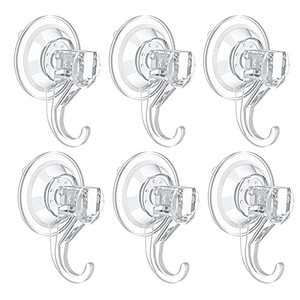 lot 50483 image: VISV Suction Cup Hooks, Small Clear Heavy Duty Vacuum Suction Hooks Shower Wall Suction Cup Hangers Removable Reusable Window Glass Door Suction Holder for Bathroom Kitchen Decor - 6 Pcs