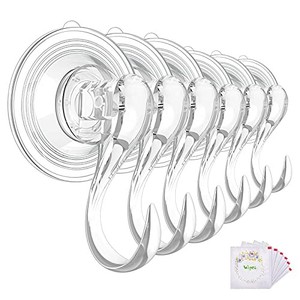 lot 50503 image: VISV Suction Cup Hooks, Small Clear Heavy Duty Vacuum Suction Hooks with Wipes Shower Suction Cup Hangers Removable Reusable Window Glass Door Suction Holder for Bathroom Kitchen Decor - 6 Pcs
