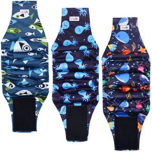 lot 50510 image: Grecle Premium Male Dog Wraps - High Absorbency Male Dog Diapers (Pack of 3) - Washable Belly Band for Male Dogs Incontinence and Puppy Training (Seafloor, S)