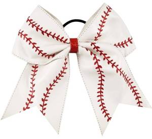 lot 50513 image: BASEBALL Glitter Leather Cheer Bow Pony Tail 7 Inch Girls Hair Cheerleading White Softball Game Team Sports Grosgrain Ribbon