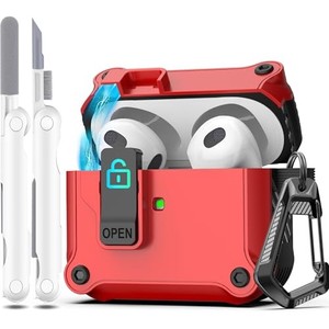 lot 50523 image: R-fun for AirPods 3rd Generation 2021 Charging Case Cover, Full Drop Protection Auto Pop-Up Lid Design for Apple Airpod 3 Gen Case with Cleaner Kit & Keychain,Red