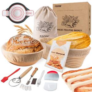 lot 50533 image: Banneton Bread Proofing Basket Set, Sourdough Bread Baking Supplies 10 inch Oval & 9 inch Round Sourdough Proofing Basket with Full Set of Bread Making Kit, Bread Baking Gifts