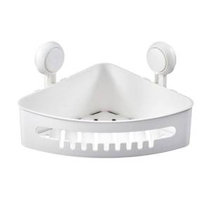 lot 50535 image: Suction Shower Caddy Corner Waterproof Shower Basket No-Drilling Removable Bathroom Shower Holder Organizer Plastic Shower Corner Rack Heavy Duty Max Hold 22lbs for Bathroom & Kitchen - White