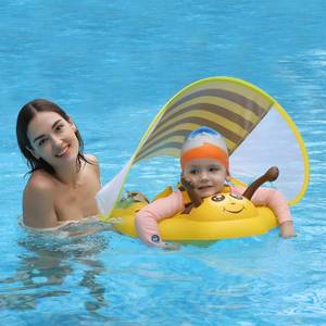 lot 50543 image: Free Swimming Baby Inflatable Baby Pool Float Ring Size Improved Bumble Bee Toddler Swim Trainer with Canopy for Age of 3-36 Months (Yellow, Small)