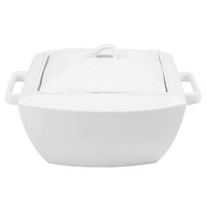 lot 50547 image: MALACASA Stockpot with Lid, 81 OZ White Square Soup Bowls with Handles, Large Porcelain Stock Pot Dish Set for Soup, Stew and Serving, Series Blance